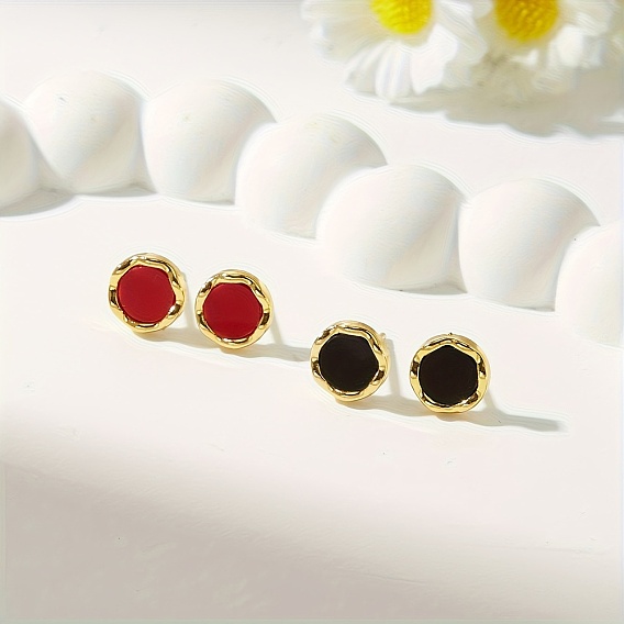 Плоские круглые 201 из нержавеющей стали серьги стержня, золотые