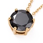 Flat Round Cubic Zirconia Pendant Necklace, 304 Stainless Steel Jewelry for Women
