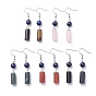 Dangle Earrings, with Gemstone Beads, Alloy Bead Caps and 316 Surgical Stainless Steel Earring Hooks, Column and Round
