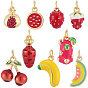 9шт 9 стили латунные эмалевые подвески, с целью перехода в кольце, реальный 16 k позолоченный, фрукты чары