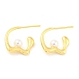 Rack Plating Brass Stud Earrings with Plastic Pearl, Half Hoop Earrings, Long-Lasting Plated, Lead Free & Cadmium Free