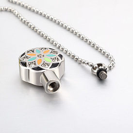 Round Stainless Steel Urn Necklace Colorful Pendant Memorial Pet Hair Urn Necklace