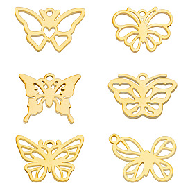 Ion Plating(IP) Stainless Steel Charms, Hollow Butterfly Charm