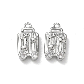 Латунные микропаве прозрачные подвески с фианитом, Чемодан с подвесками в виде самолета и сердца.