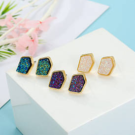 Irregular Crystal Stud Earrings Resin Ear Jewelry with Natural Stone-like Appearance