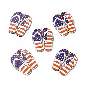 American Flag Theme Single Face Printed Aspen Wood Shoe Big Pendants, Flip Flops Charm