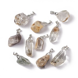 Pendentifs naturels en quartz lodolite, avec les accessoires en laiton de tonalité de platine, nuggets