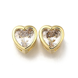 Латунные микропаве из прозрачного кубического циркония, сердце, долговечный, стойки покрытие, без свинца и без кадмия