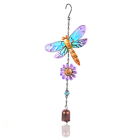 Bell Wind Chimes, Glass & Iron Art Pendant Decorations, Dragonfly