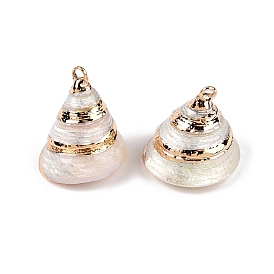 Natural Sea Shell Pendants, Shell Shaped Charms with Golden Tone Iron Loops