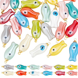24шт 12цвета фарфоровые подвески, с латунной фурнитурой , рыба