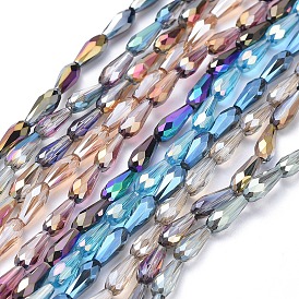 Electroplate Glass Beads Strands, Faceted, Teardrop