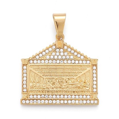 304 Stainless Steel Pendants, with Crystal Rhinestone, Embossment Mural