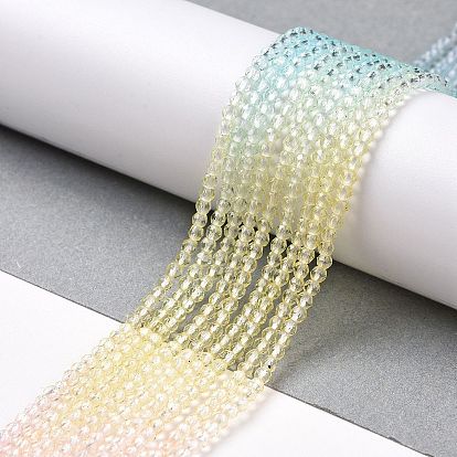 Transparent Gradient Color Glass Beads Strands, Segmented Multi-color Beads, Faceted Round