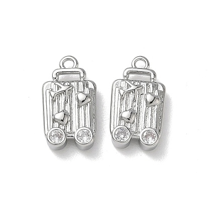 Латунные микропаве прозрачные подвески с фианитом, Чемодан с подвесками в виде самолета и сердца.