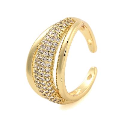 Clear Cubic Zirconia Open Cuff Rings, Cadmium Free & Lead Free, Brass Finger Rings for Women