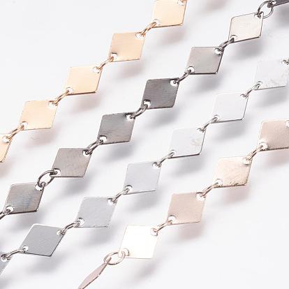 Rack Plating Brass Handmade Chains, Unwelded, with Spool, Rhombus