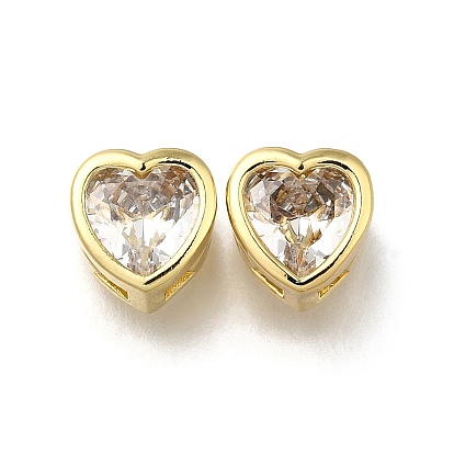 Латунные микропаве из прозрачного кубического циркония, сердце, долговечный, стойки покрытие, без свинца и без кадмия