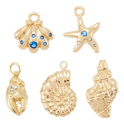 5 шт. 5 стили латунные микро-паве кубические циркониевые подвески, реальный 18 k позолоченный