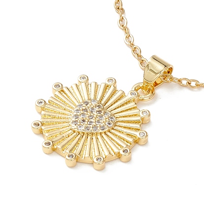 Clear Cubic Zirconia Sun with Heart Pendant Necklace, 304 Stainless Steel Jewelry for Women