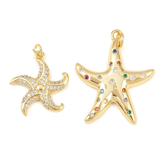 Латунные микро проложить кубического циркония подвески, прелести морская звезда, долговечный, стойки покрытие, без свинца и без кадмия, с целью перехода в кольце, реальный 18 k позолоченный