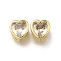 Латунные микропаве из прозрачного кубического циркония, сердце, долговечный, стойки покрытие, без свинца и без кадмия