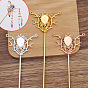 Iron Hair Stick Findings, with Alloy Cabochons Setting, Teardrop with Flower