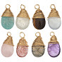 8шт 8 стили подвески из натурального смешанного камня в форме капли, натуральный лабрадорит, амазонит, аквамарин, розовый кварц, аметист, тигровый глаз, клубничный кварц и пренит, с обмоткой из медной проволоки