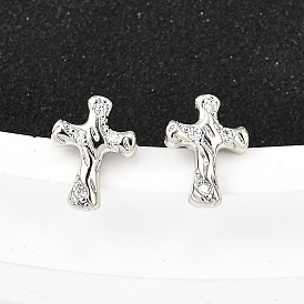 Серьги-гвоздики из латунного микро-паве, крестик