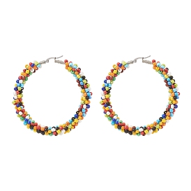Красочные плетеные серьги-кольца из стеклянных семян, 304 богемные серьги из нержавеющей стали для женщин