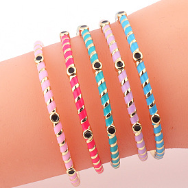 Colorful Striped Geometric Bangle with Oil Drop Rhinestones for Women