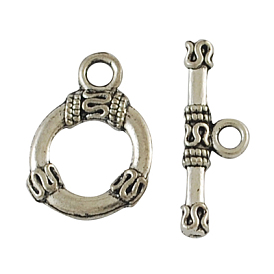 Alloy Toggle Clasps, Cadmium Free & Nickel Free & Lead Free, Ring: 18x13x2mm, Bar: 21x7x2mm, hole: 3mm