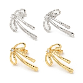 Brass with Cubic Zirconia Stud Earrings for Women, Bowknot