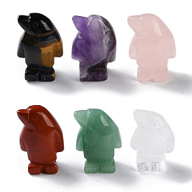 Natural Gemstone Carved Healing Penguin Figurines, Reiki Energy Stone Display Decorations