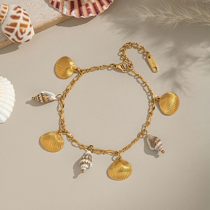 304 Браслеты из нержавеющей стали с подвесками для женщин, ионное покрытие (IP), форма раковины и ракушки, без кадмия, без никеля и без свинца