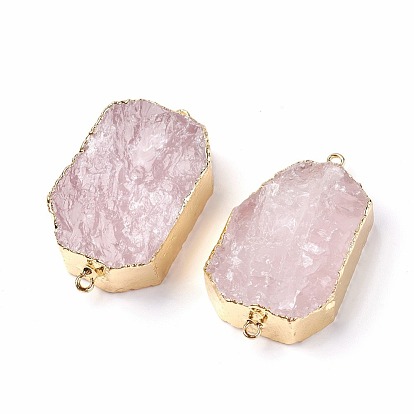 Natural Rose Quartz Links Connectors, with Metal Findings, Nuggets