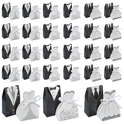 120шт. 6 стили свадебное платье костюм бумажные коробки для конфет в форме костюма с лентой