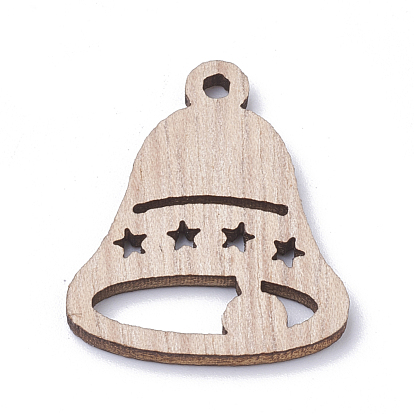 Undyed Wooden Pendants, Bell with Star