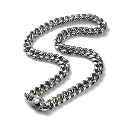 304 Stainless Steel Diamond Cut Cuban Link Chain Necklace with Cubic Zirconia Clasps