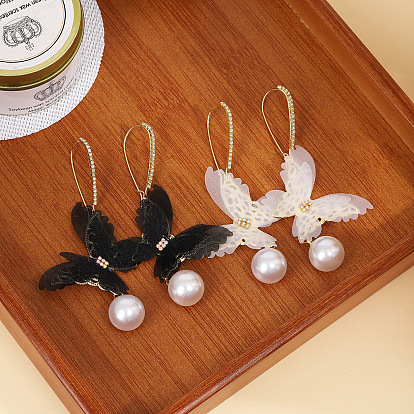 Серьги с защелкой из сплава и ткани, украшения для женщин, бабочка, золотые