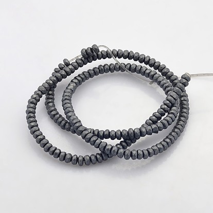 Electroplate Non-magnetic Synthetic Hematite Beads Strands, Faceted Rondelle, Frosted, 4x2mm, Hole: 1mm, about 188pcs/strand, 15.7 inch