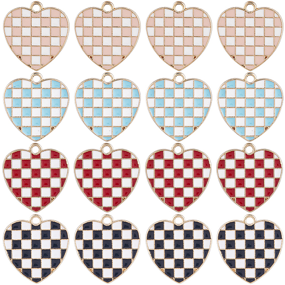 40 шт 4 цвета сплава эмалевые подвески, без кадмия, без никеля и без свинца, золотой свет, сердце с пледом