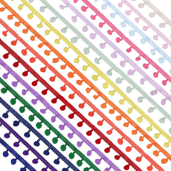 60 ярдов 15 цветов полиэстер разноцветный помпон бахрома, обложка pom pom, кружевная лента, с 2шт. картонной демонстрационной карточкой