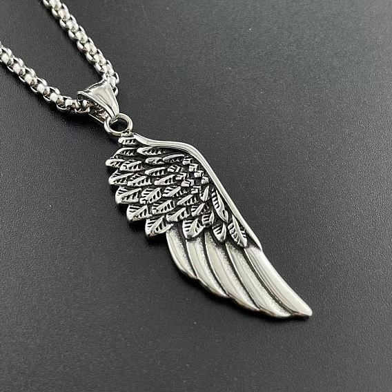 Стильное 304 ожерелье с подвеской в виде крыла из нержавеющей стали в стиле панк-рок