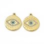 Ion Plating(IP) Golden 304 Stainless Steel Pendants, with Cubic Zirconia, Flat Round with Evil Eye Charm