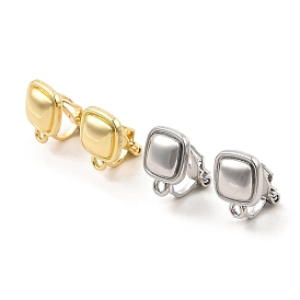 Alloy Clip-on Earring Findings, with Horizontal Loops, for Non-pierced Ears, Square