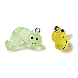 Bees/Bug Luminous Transparent Resin Pendants, Glow in the Dark Insect Charms with Platinum Plated Iron Loops