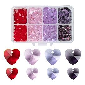 240Pcs 8 Style Romantic Valentines Ideas Glass Charms, Faceted Heart Charm