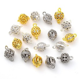 Brass Micro Pave Clear Cubic Zirconia Connector Charms, Hollow Round Links, Lead Free & Cadmium Free