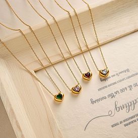 304 ожерелья-цепочки с подвеской в форме сердца из нержавеющей стали и цирконием для женщин, реальный 18 k позолоченный